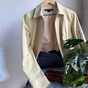 Ralph Lauren Pale Cream Leather Zip Jacket